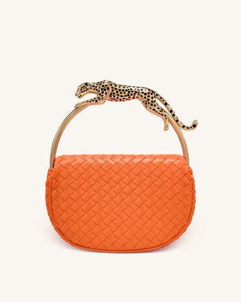 Ione Leopardförmiger Beschlag Griff Gewebte Henkeltasche - Orange