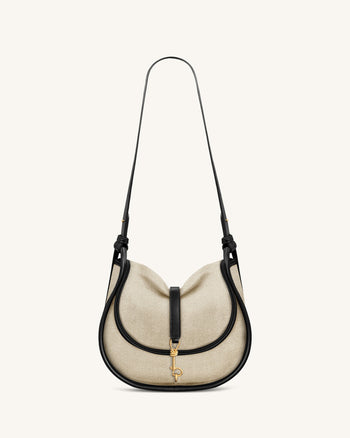 Arla Kleine Hobo-Tasche aus Kunstwildleder – Schwarzer Canvas