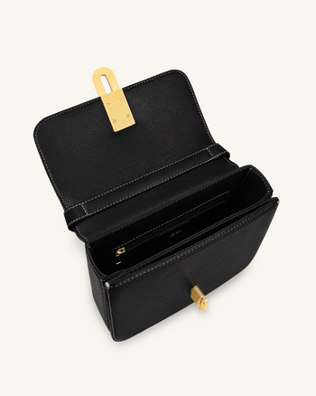 Evania Lock Gekörnte Schultertasche - Schwarz