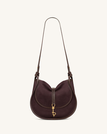 Arla Kleine Hobo-Tasche aus Kunstwildleder - Schokoladenbraun