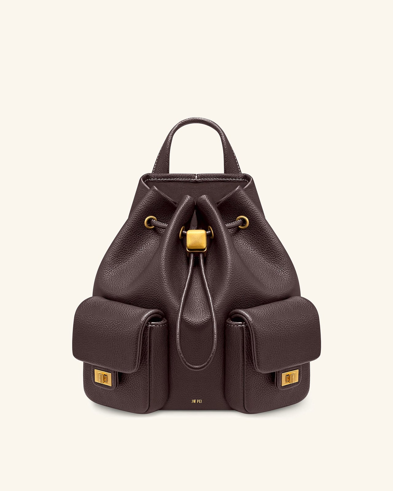 Avery Gekörnte Utility-Rucksack mit Kordelzug – Dunkelbraun