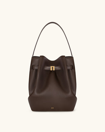 Clara Eimer-Schultertasche mit Schloss-Akzent - Mokkabraun