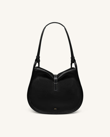 Arla Kleine Hobo-Tasche - Schwarzes genarbtes Leder