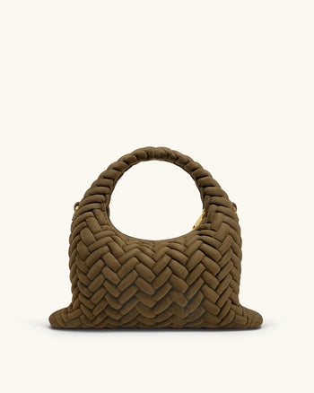 Cora Henkeltasche mit Wildlederimitat-Steppung - Olivgrün