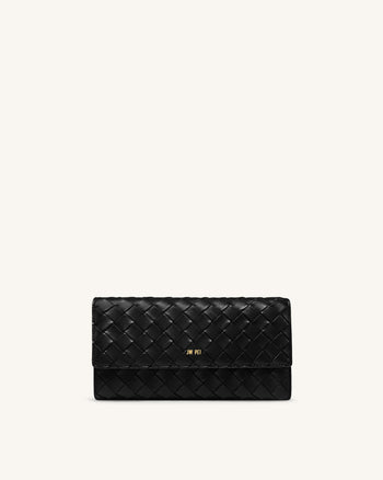 Überschlagbrieftasche mit gewebter Textur - Schwarz