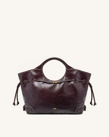 Virelle Tote-Bag aus gewachstem veganem Leder mit Kordelzug – Burgund