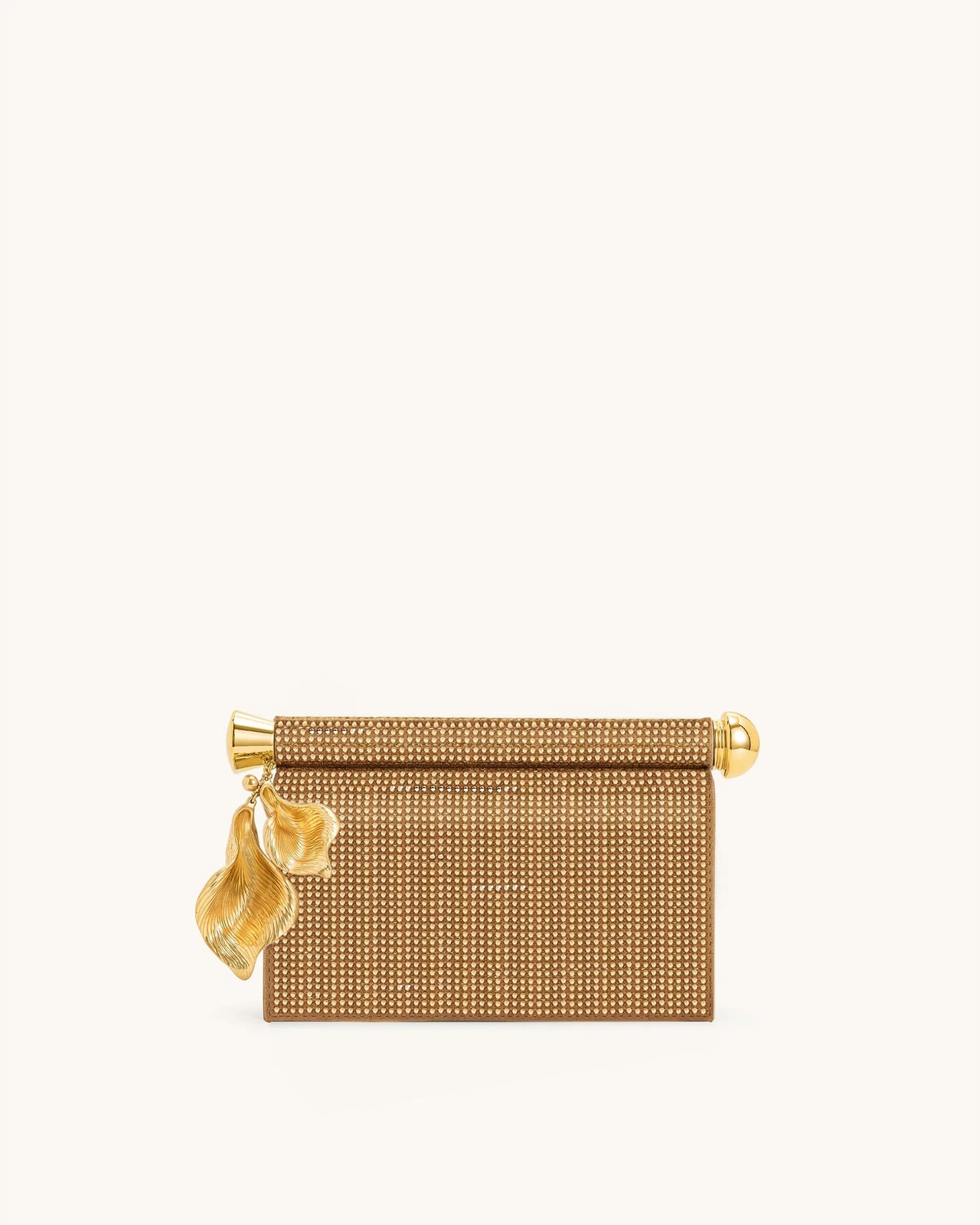 Holly Clutch mit künstlichem Kristall und Metallanhänger - Champagner