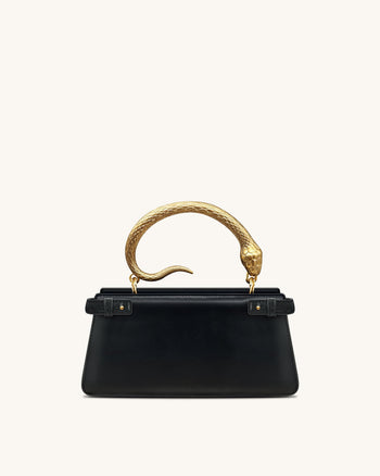 Elena Schlangenledergriff Henkeltasche - Schwarz