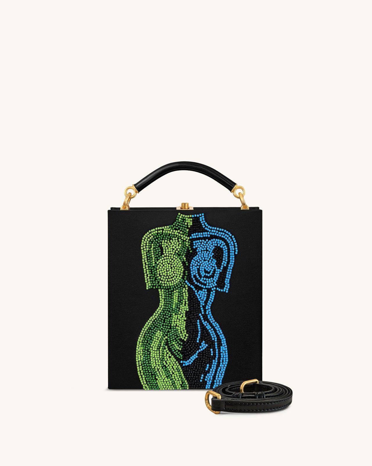 Elle Bunte, perlenbesetzte Buch-Henkeltasche - Schwarz