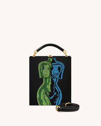 Elle Bunte, perlenbesetzte Buch-Henkeltasche - Schwarz