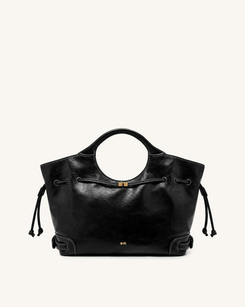 Virelle Tote-Bag aus gewachstem veganem Leder mit Kordelzug – Schwarz