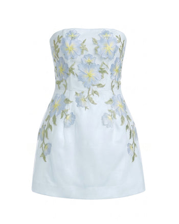 Trägerloses Minikleid im Korsett-Stil mit Blumenstickerei - Hellblau