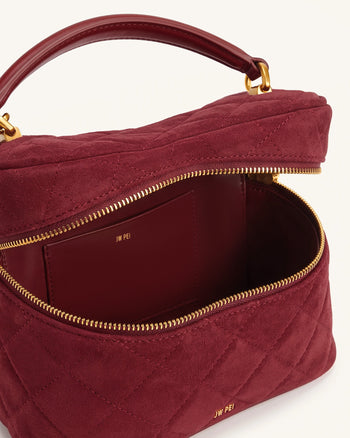 Cleo Gesteppte Henkeltasche aus Wildlederimitat - Burgunderrot