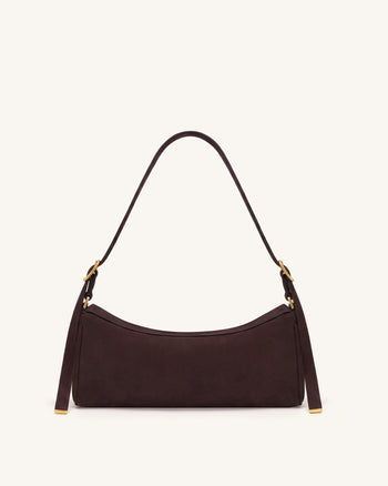 Elowen East-West-Schultertasche aus Wildlederimitat - Dunkelbraun