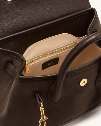 Alina Umhängetasche mit Gürteldetail – Dunkelbraunes Canvas