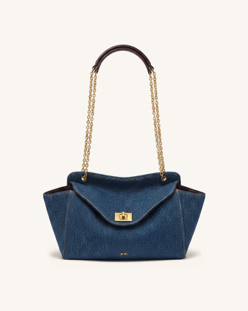 Lucia Envelope-Schultertasche mit Kette - Blue Denim
