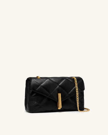 Valerie Puffy-Schultertasche mit Stabverschluss - Schwarz