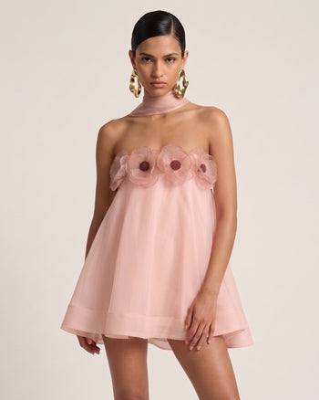 Poppy Besticktes drapiertes Neckholder-Minikleid - Zartrosa