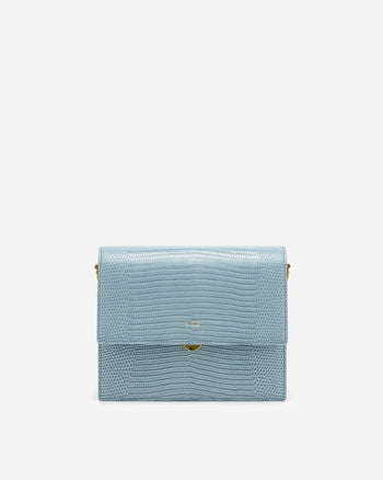 Mini-Klappentasche - Echsenprägung in Eisblau