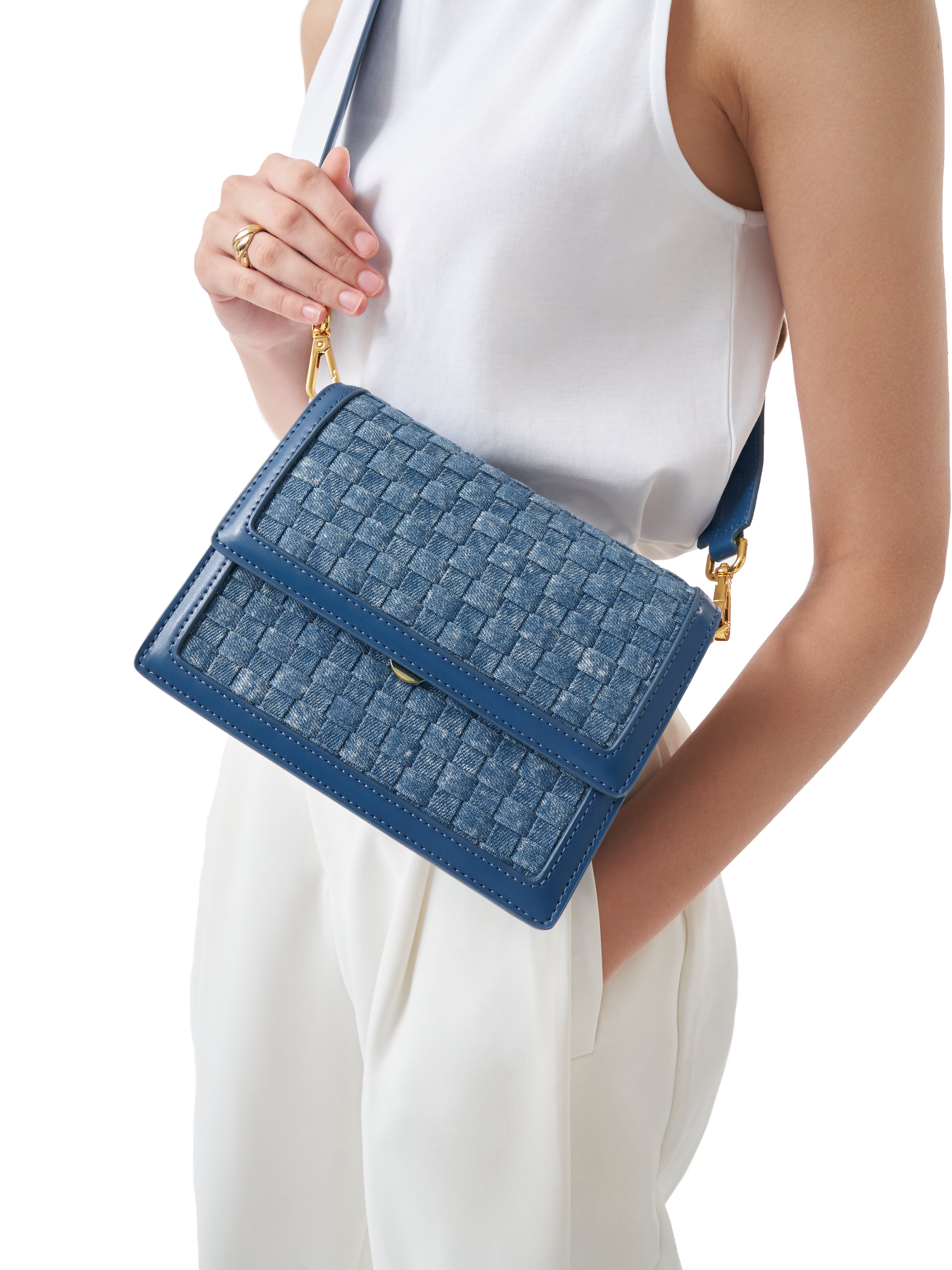 Mini-Klappentasche - Blaues Denim-Gewebe