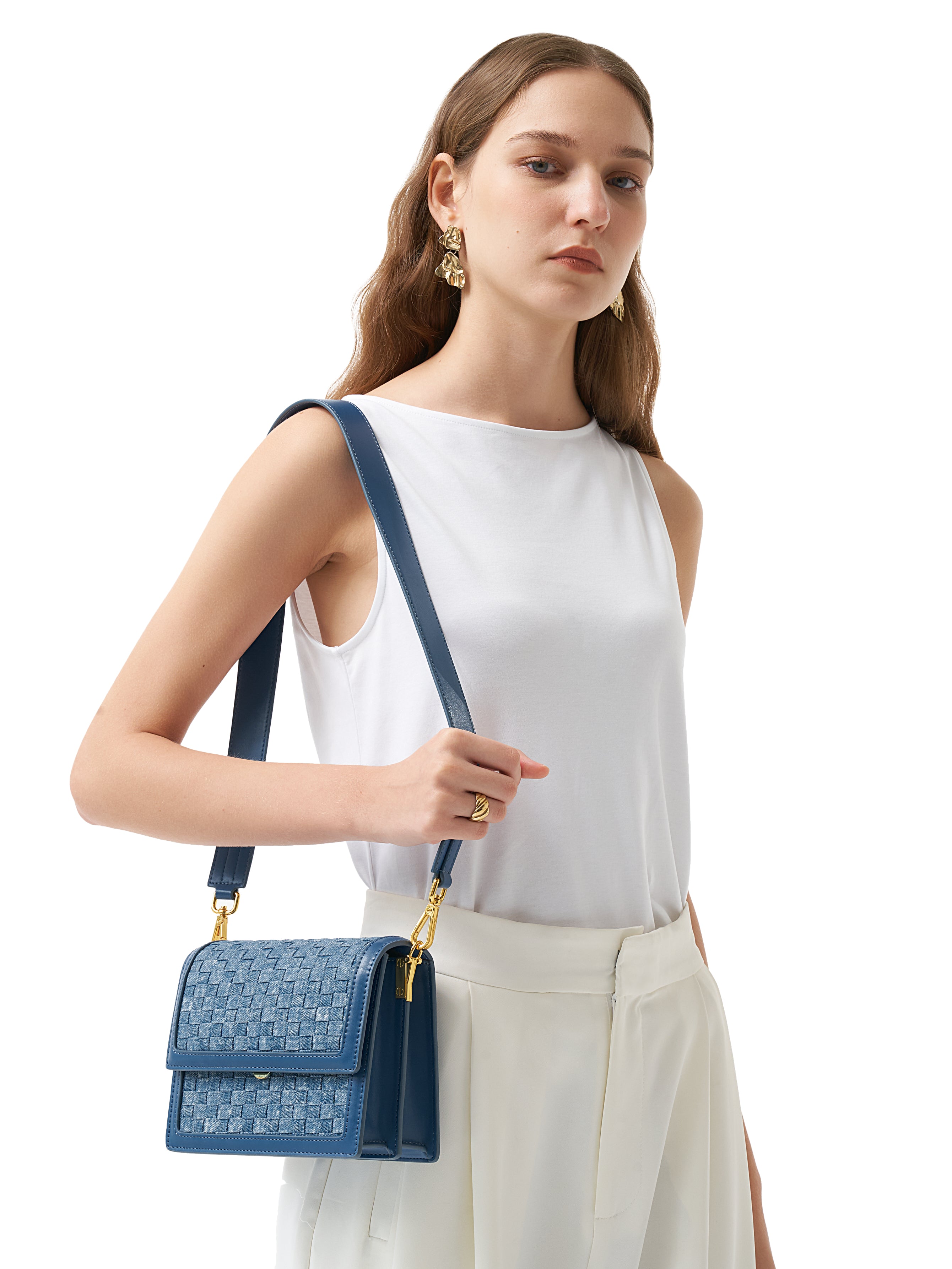 Mini-Klappentasche - Blaues Denim-Gewebe