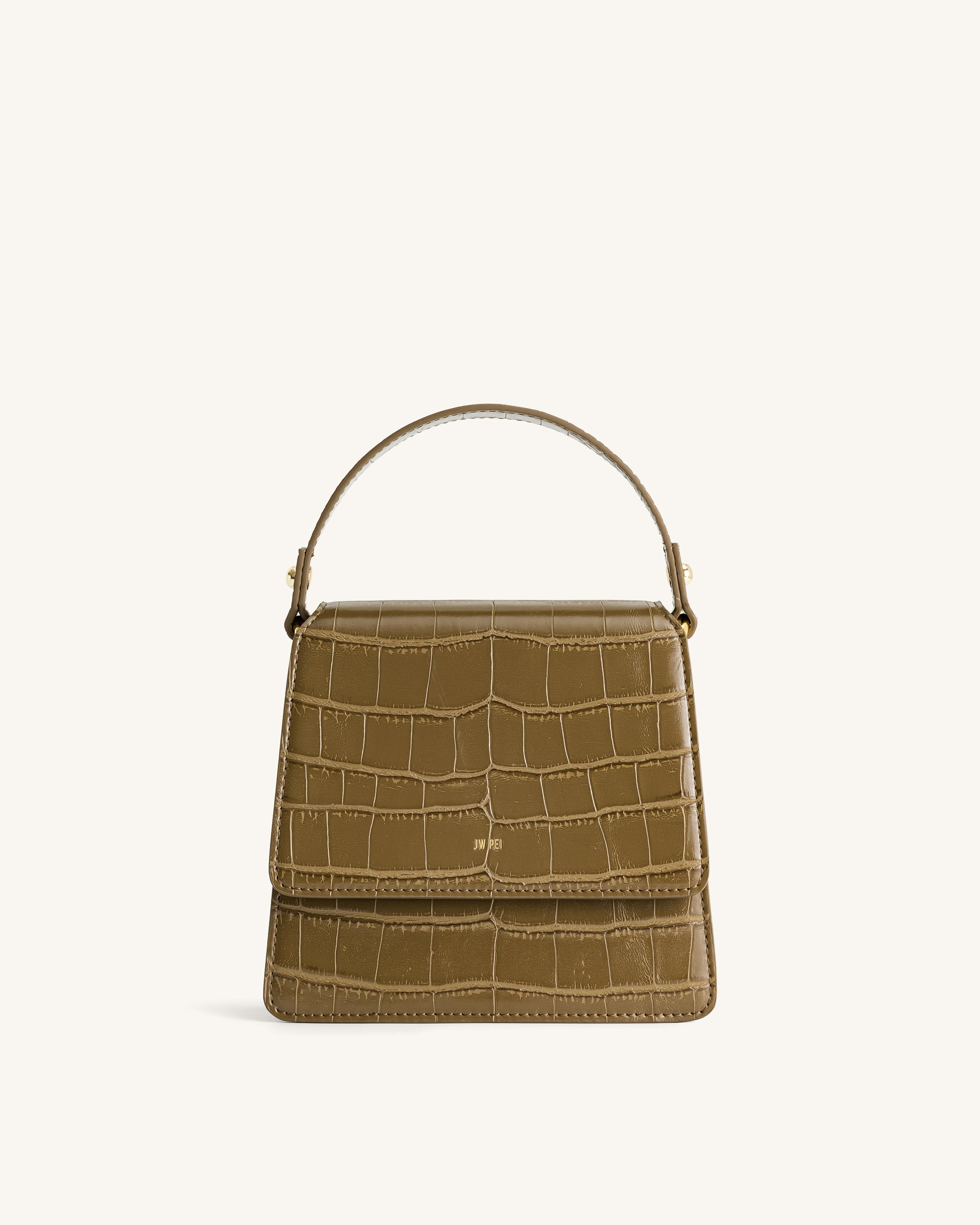 FAE Crossbody-Tasche mit Obergriff - Dunkles Olivenkrokodil
