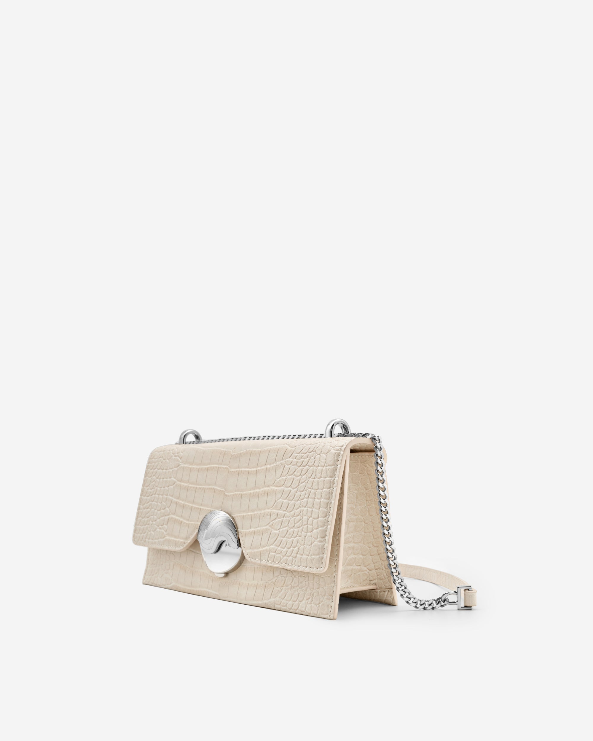 Jade Tasche mit Kette-  Krokodilprägung in Elfenbein