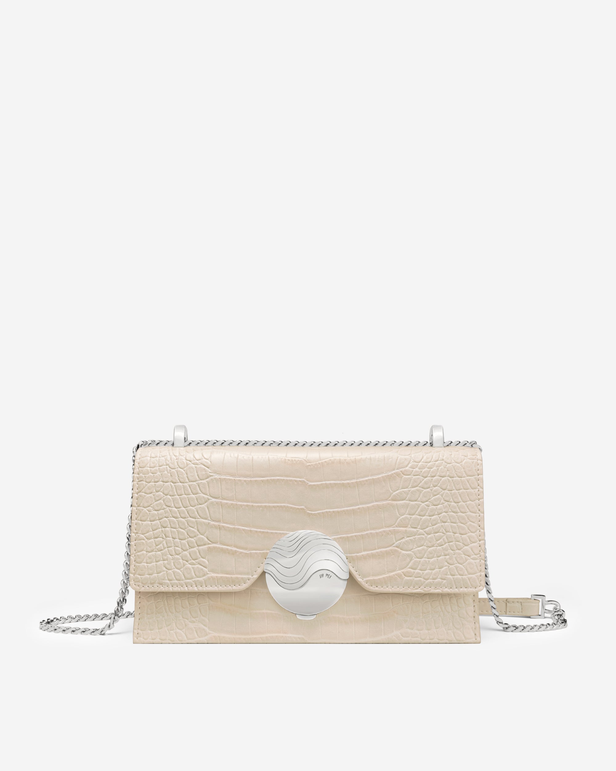 Jade Tasche mit Kette-  Krokodilprägung in Elfenbein