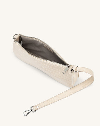 Eva Schultertasche - Krokodilprägung in Elfenbeinfarbe
