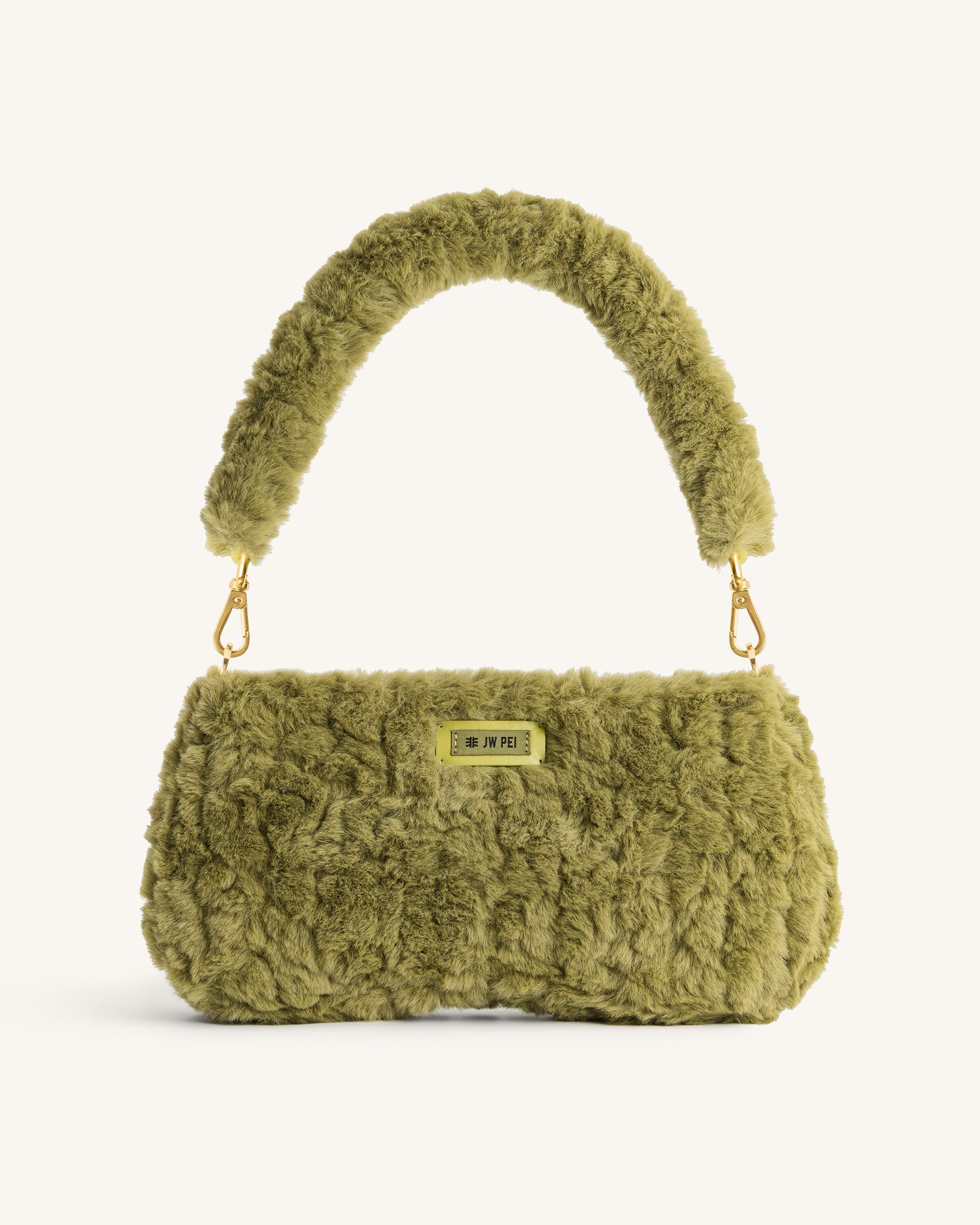 Eva Schultertasche aus Kunstpelz - Erbsengrün