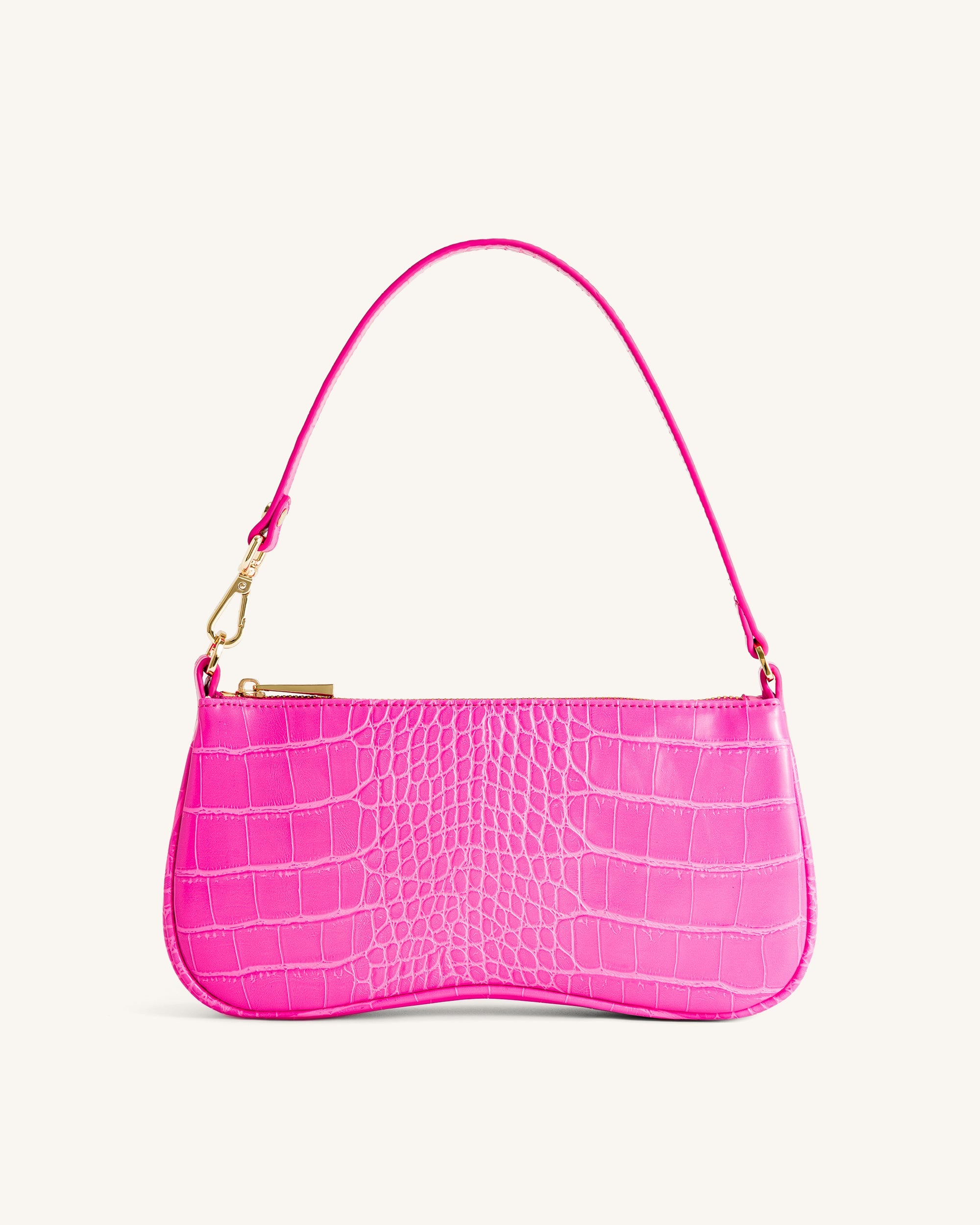 Eva Schulterhandtasche - Heißrosa Krokodil