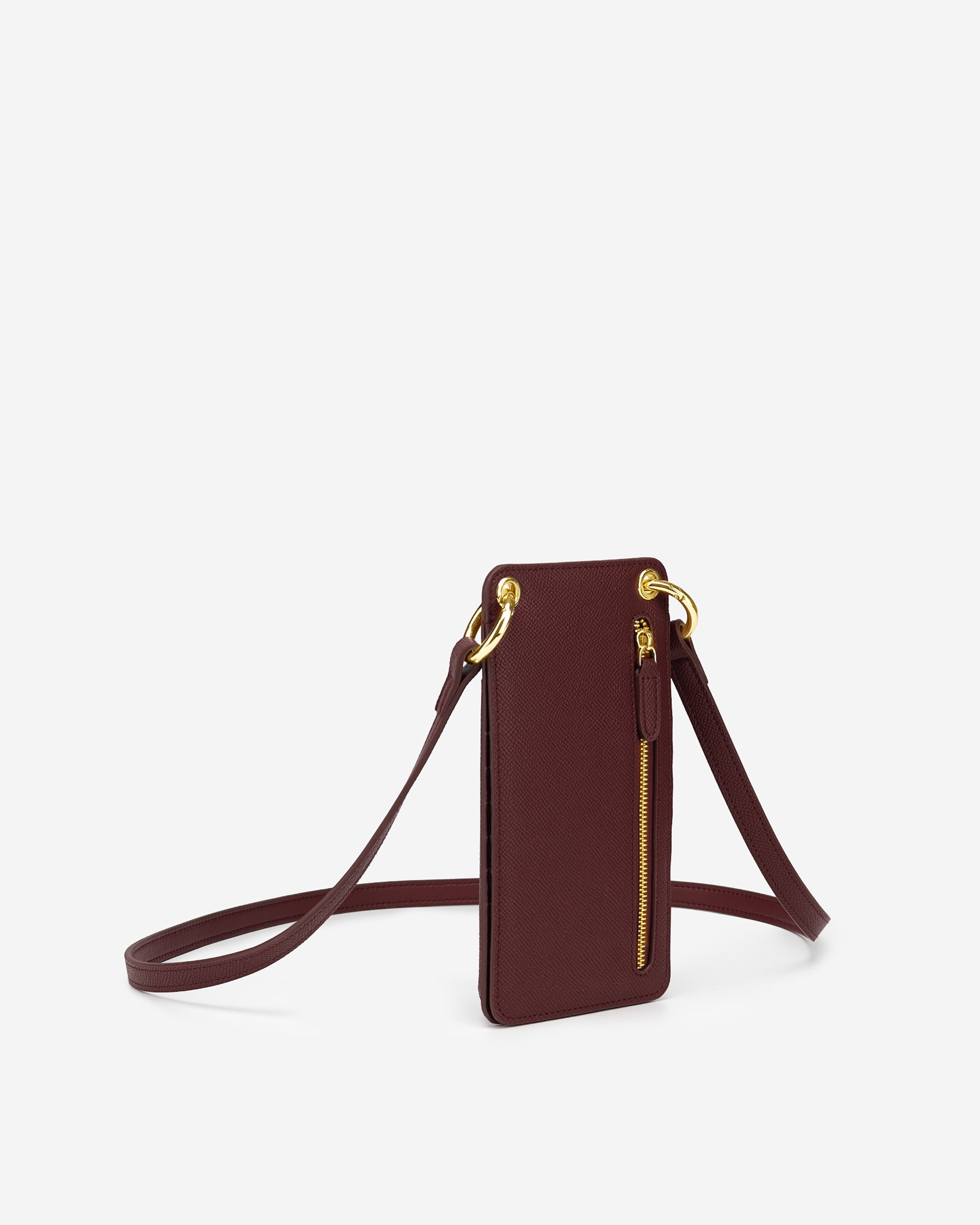 Quinn Smartphone-Tasche - Weinrot Genarbtes Veganes Leder