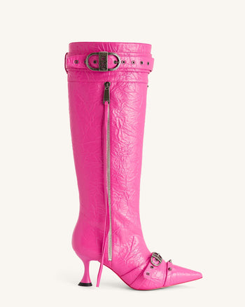 Nico Kunstpelz-Stiefelette mit Nieten - Leuchtendes Pink