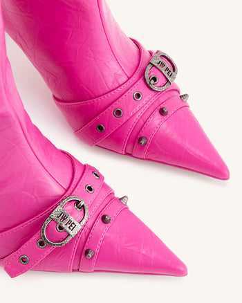 Nico Kunstpelz-Stiefelette mit Nieten - Leuchtendes Pink