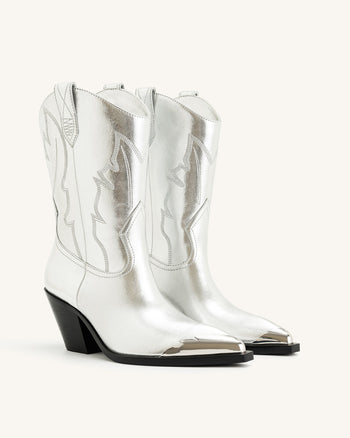 Riya Metallic Cowboy Stiefel - Silber