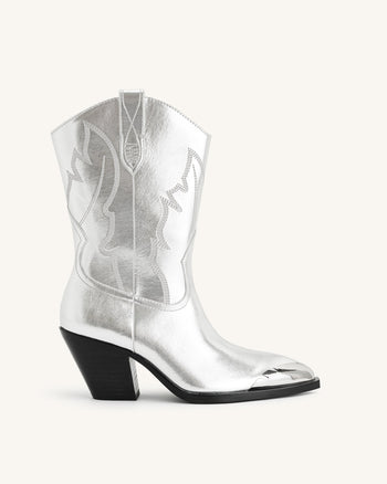 Riya Metallic Cowboy Stiefel - Silber