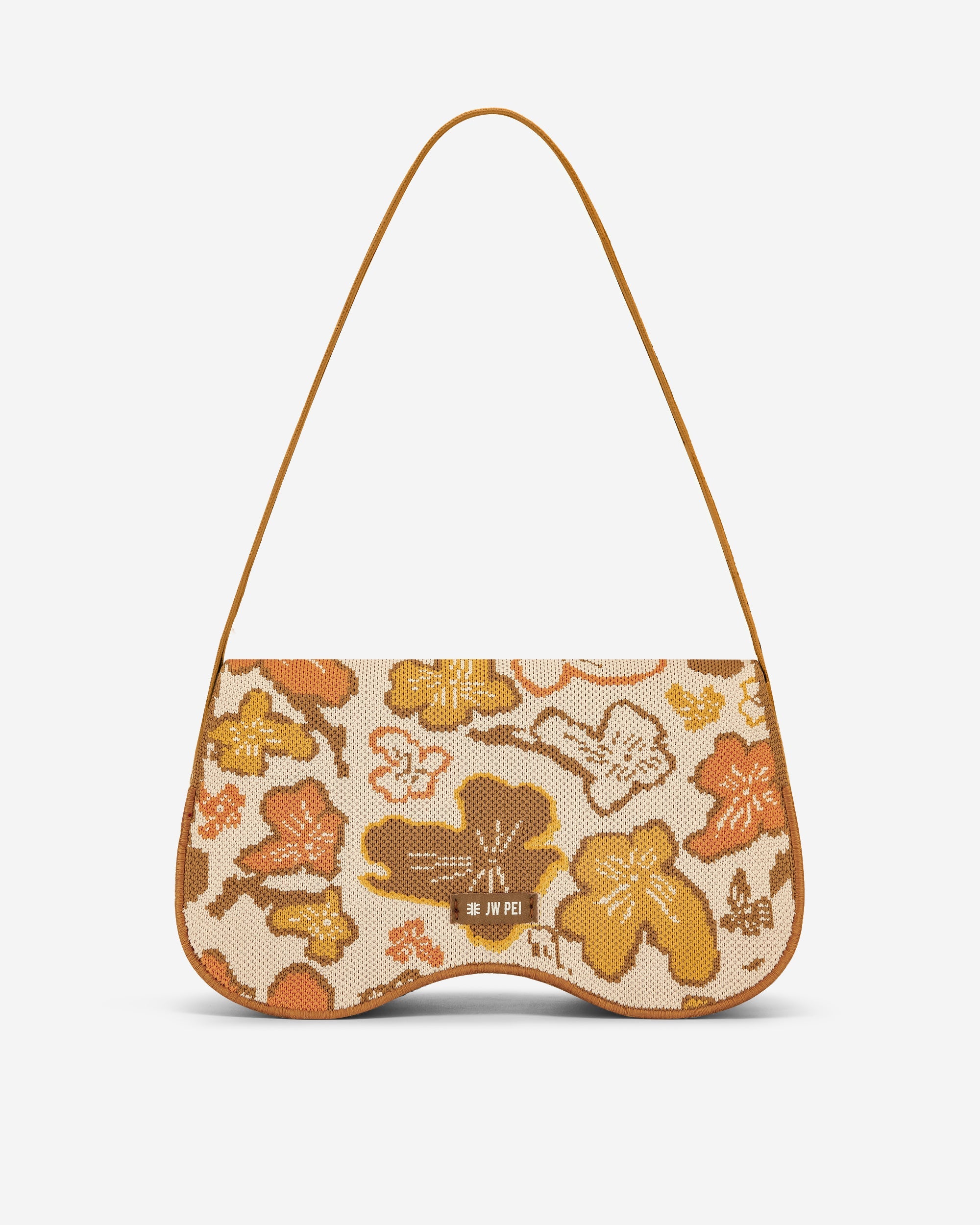 JW PEI Damen Becci gestrickte Umhängetasche - Blumenkollektion - Braun & Orange & Beige