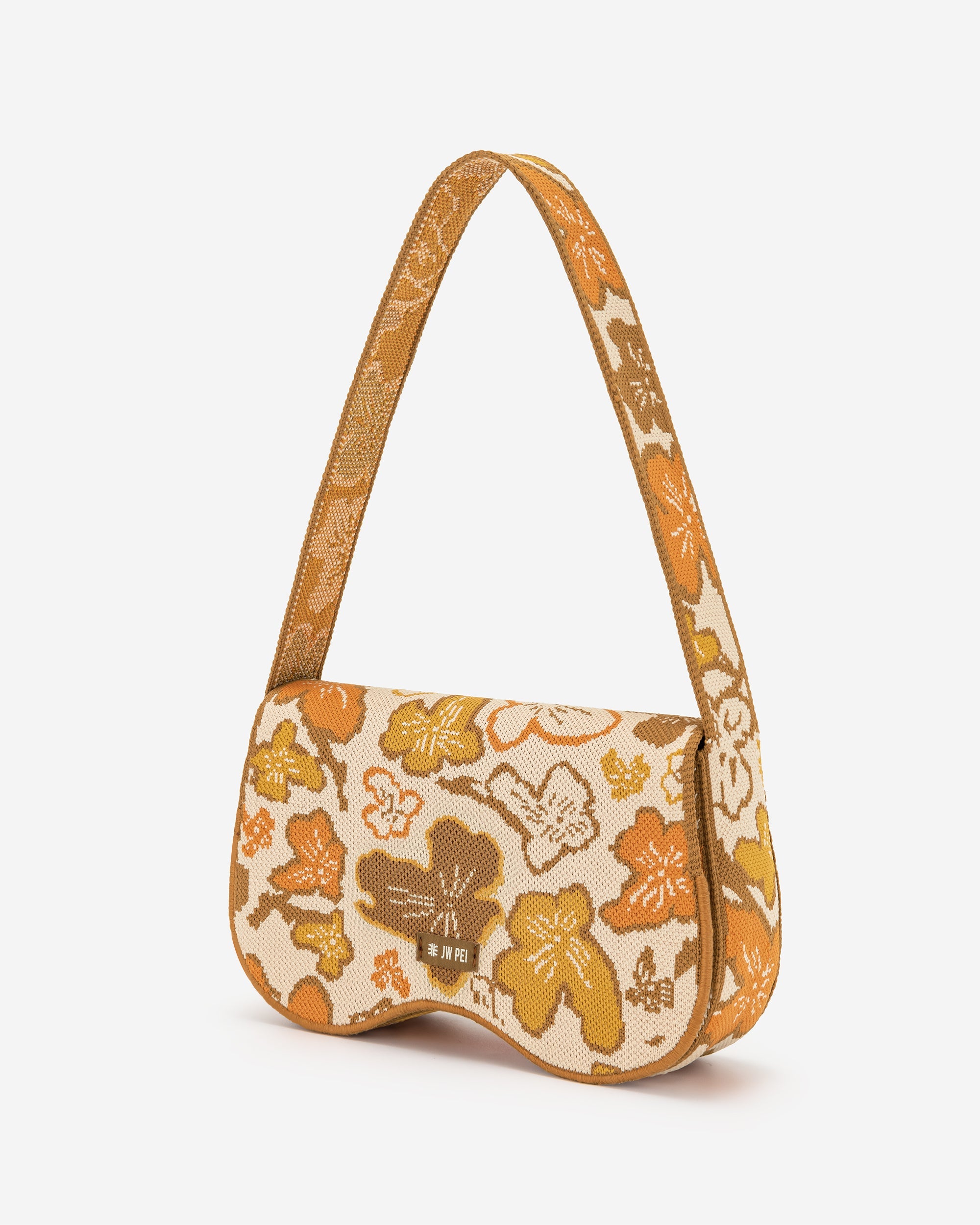 JW PEI Damen Becci gestrickte Umhängetasche - Blumenkollektion - Braun & Orange & Beige