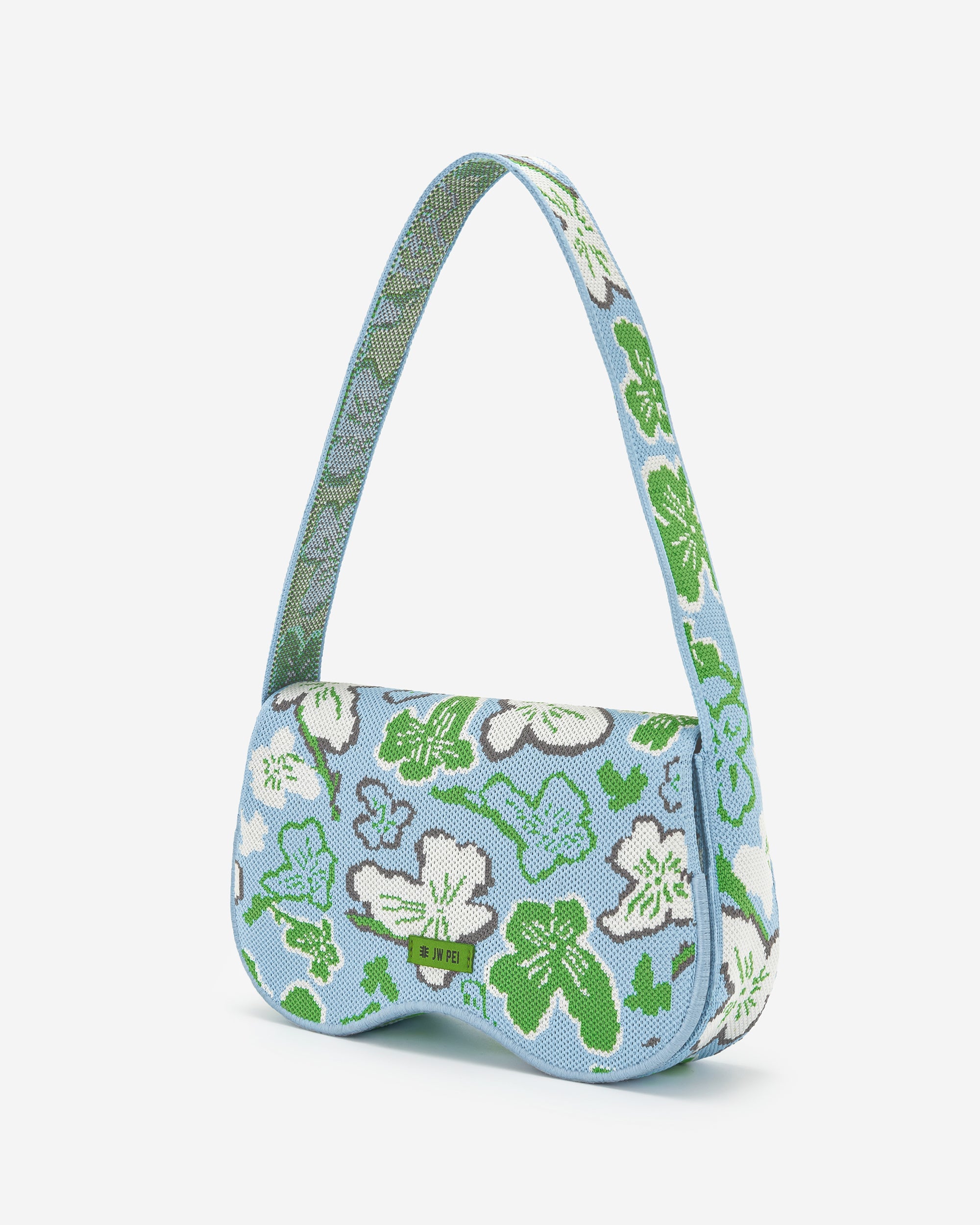 JW PEI Damen Becci gestrickte Umhängetasche - Blumenkollektion - Eis & Grün & Weiß & Grau