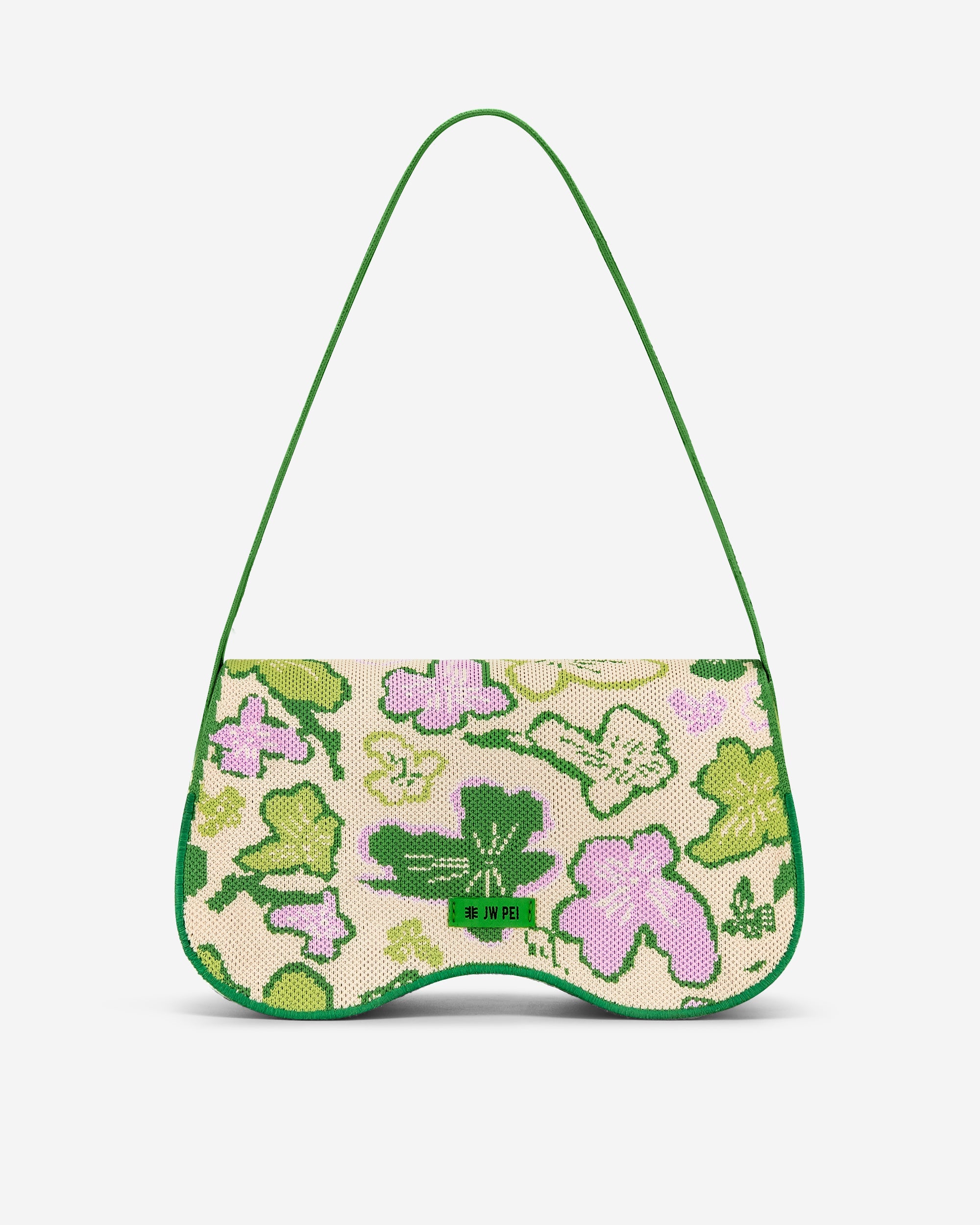 JW PEI Damen Becci gestrickte Umhängetasche - Blumenkollektion - Lime & Grün & Rosa & Elfenbein