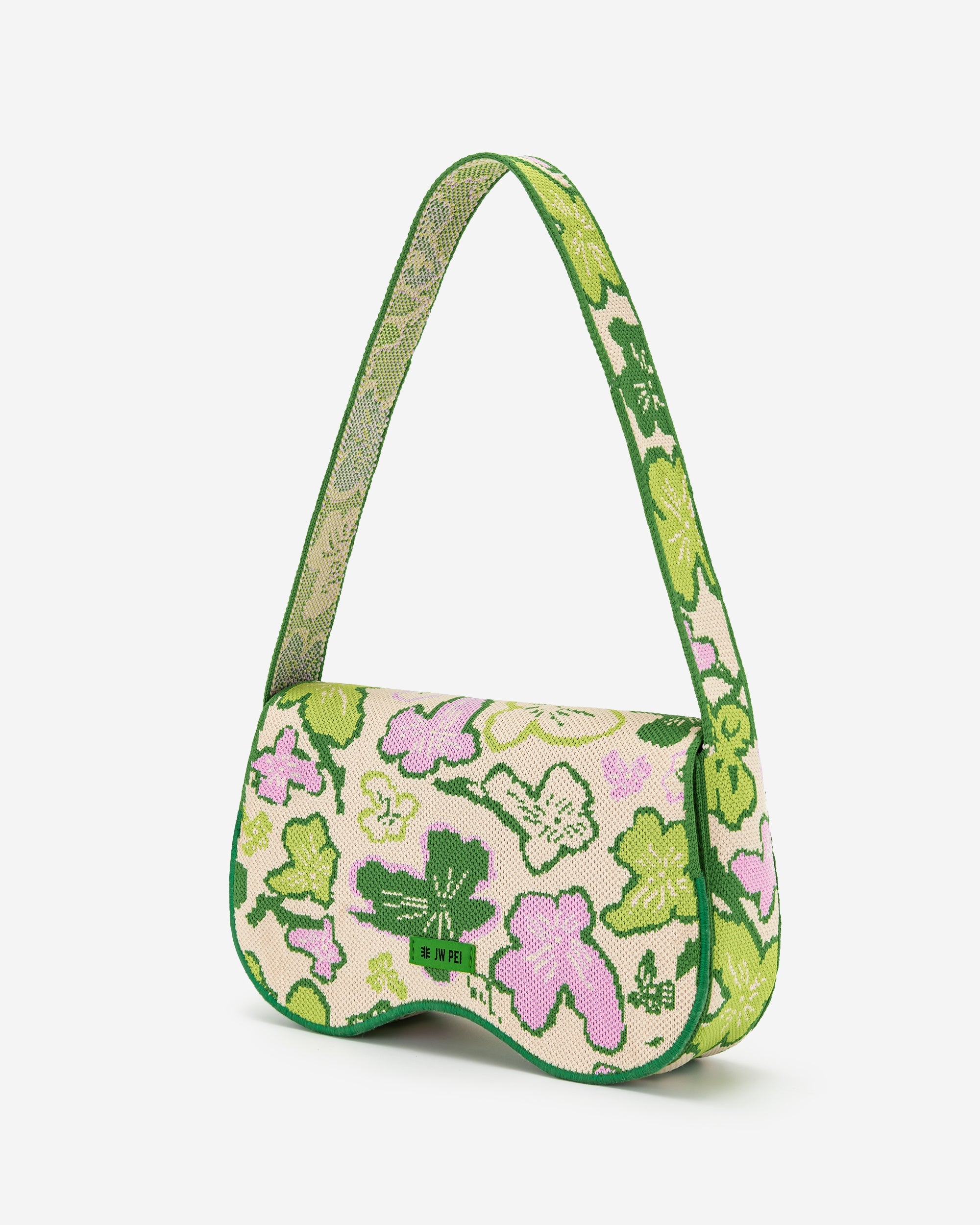 JW PEI Damen Becci gestrickte Umhängetasche - Blumenkollektion - Lime & Grün & Rosa & Elfenbein