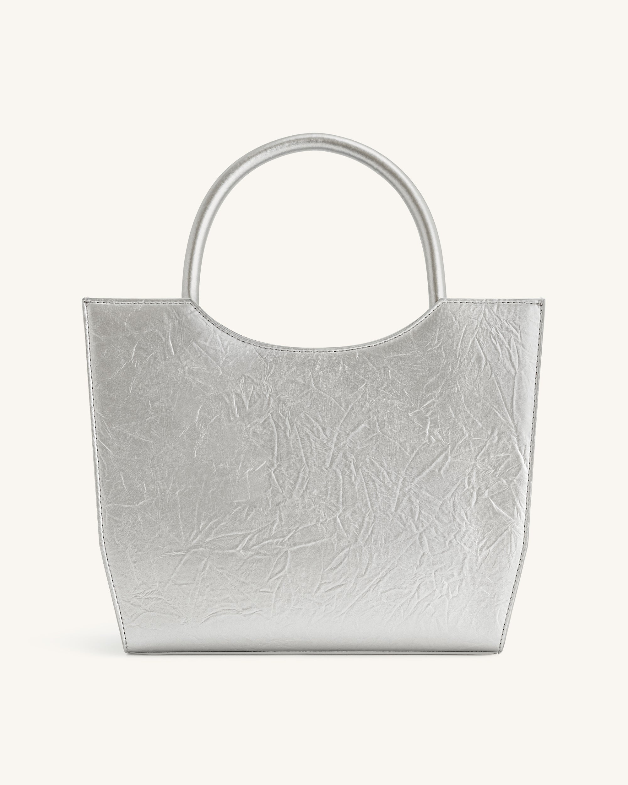 Leah Metallic Pleating Medium Top Handle Bag - Silber