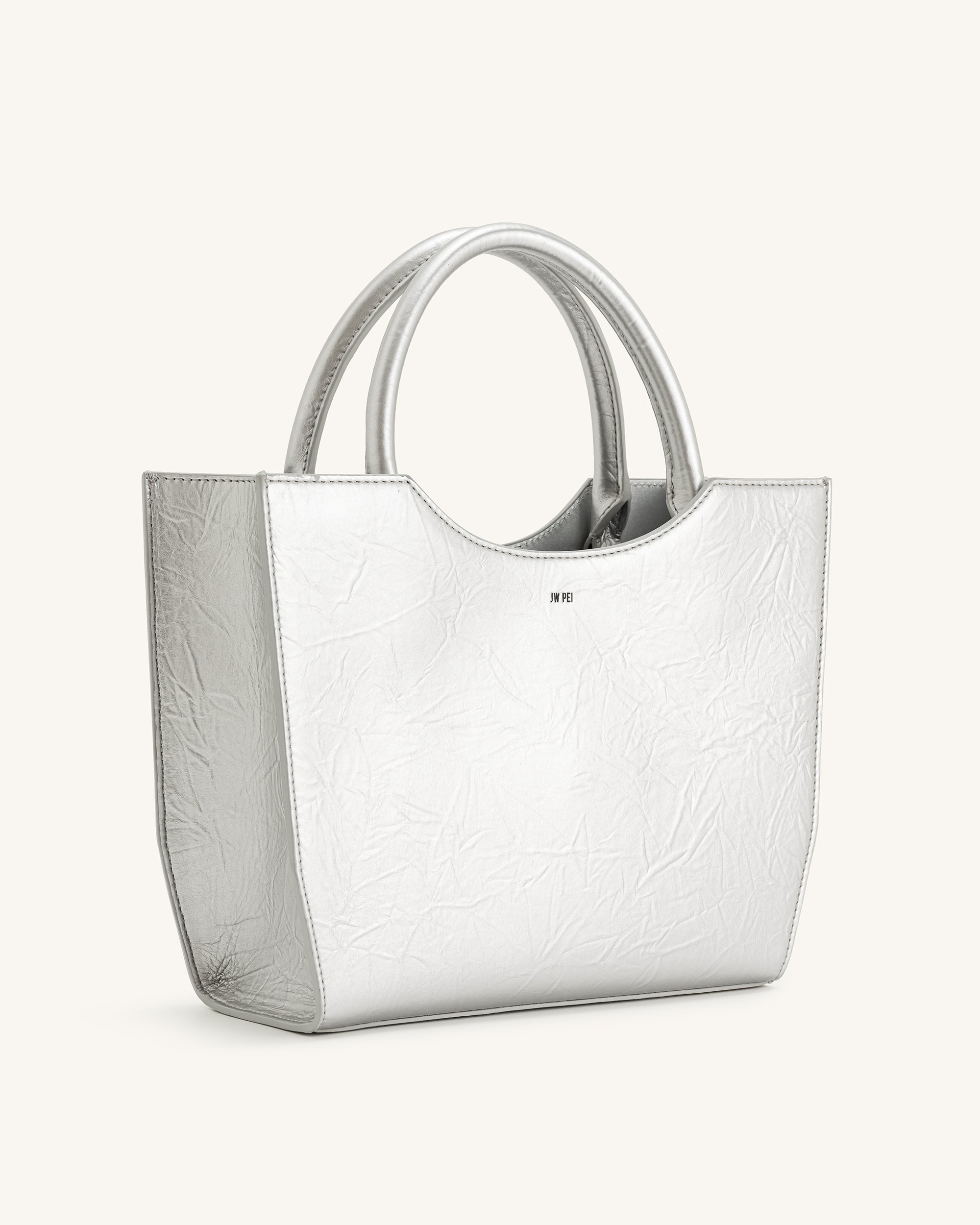 Leah Metallic Pleating Medium Top Handle Bag - Silber