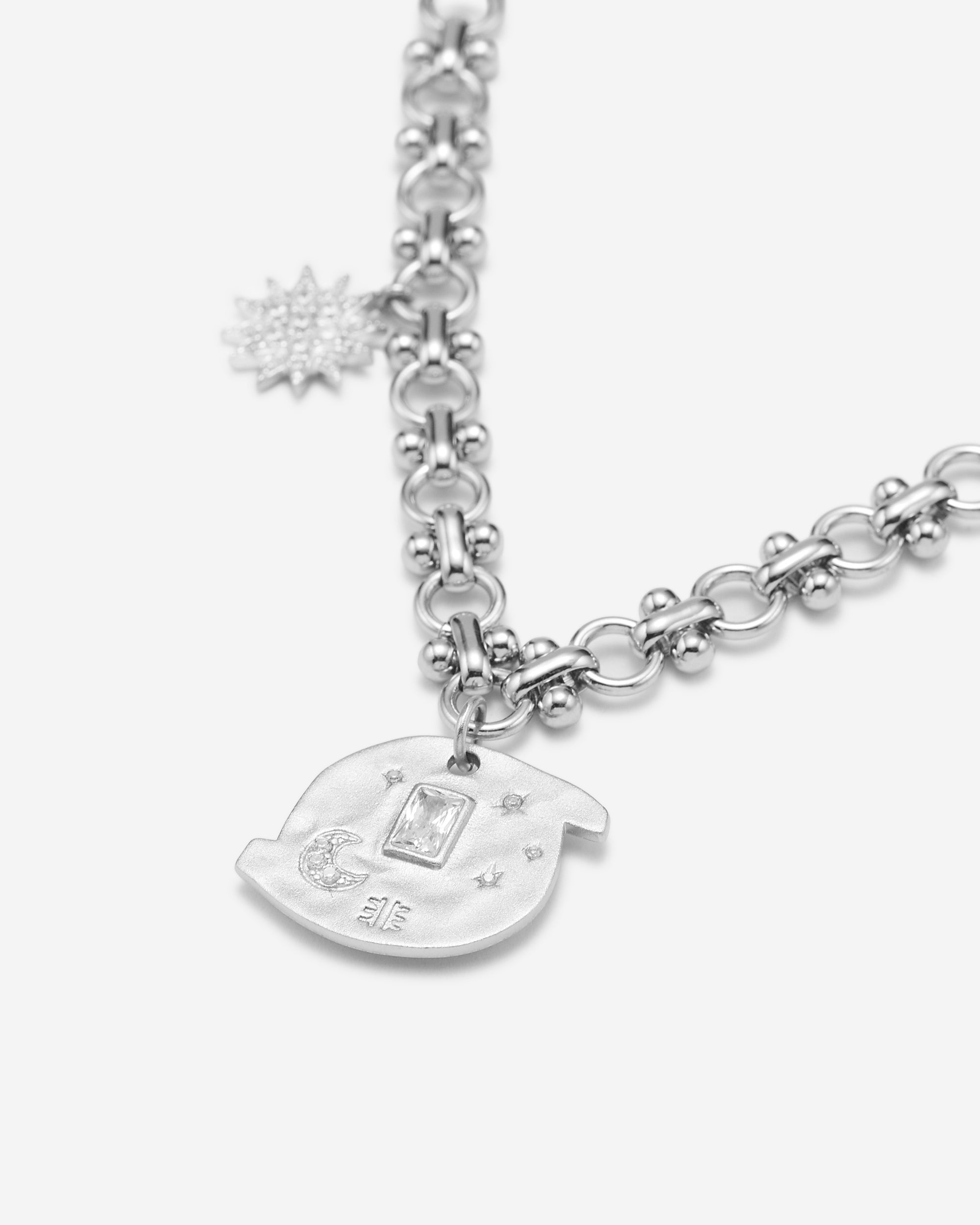 Kosmos Rund Multi Charm Armband - 18 Karat weißvergoldetes & Weißer Zirkon