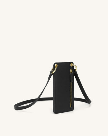Quinn Smartphone-Tasche - Schwarz Genarbtes Veganes Leder