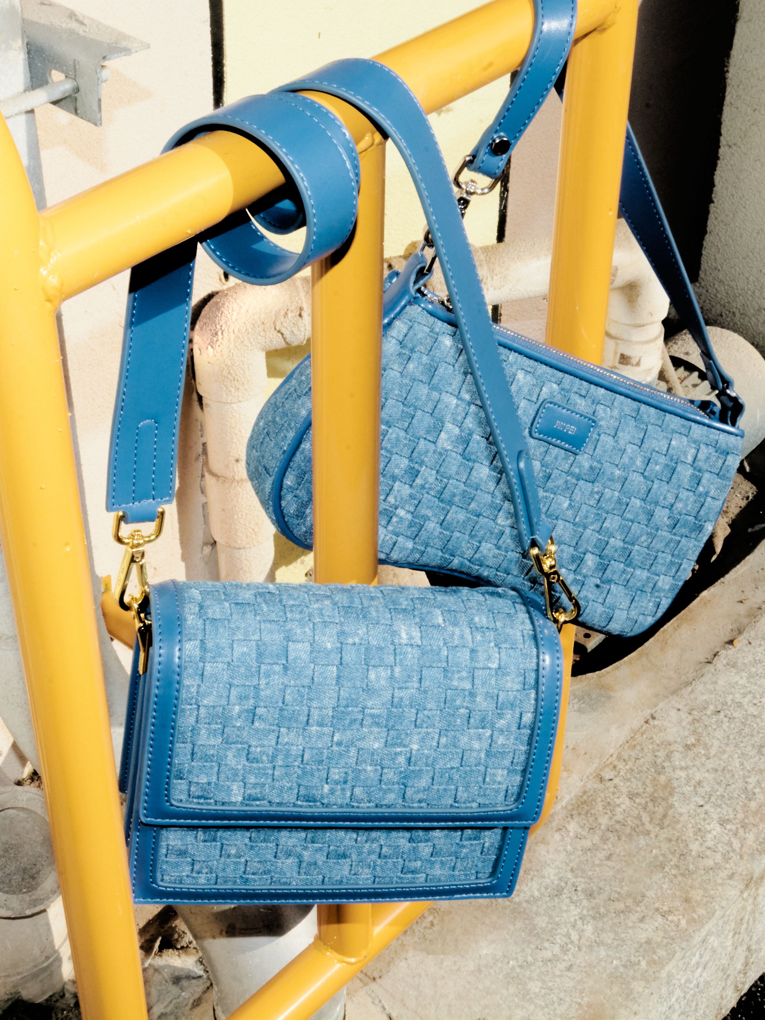 Mini-Klappentasche - Blaues Denim-Gewebe