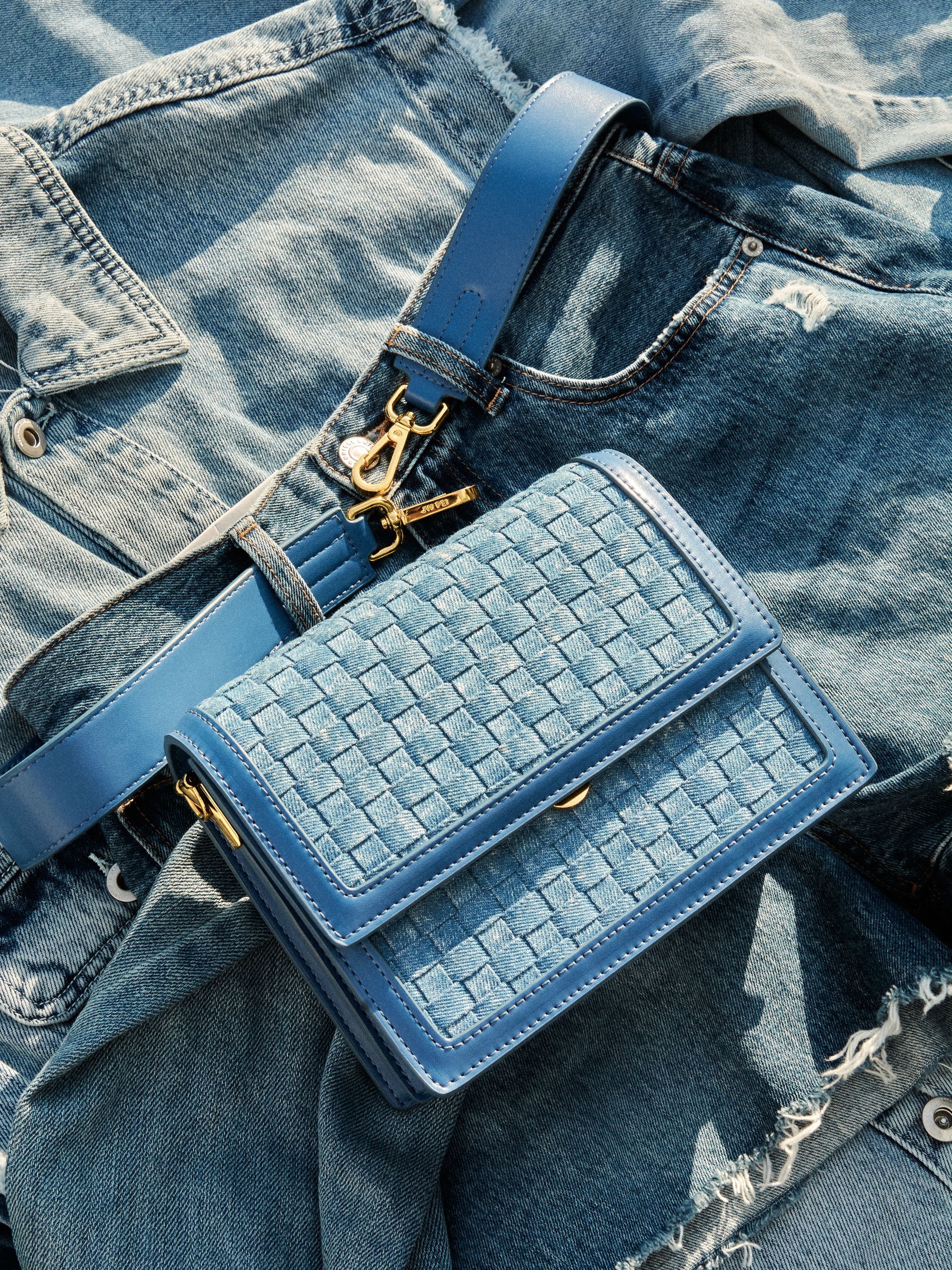 Mini-Klappentasche - Blaues Denim-Gewebe