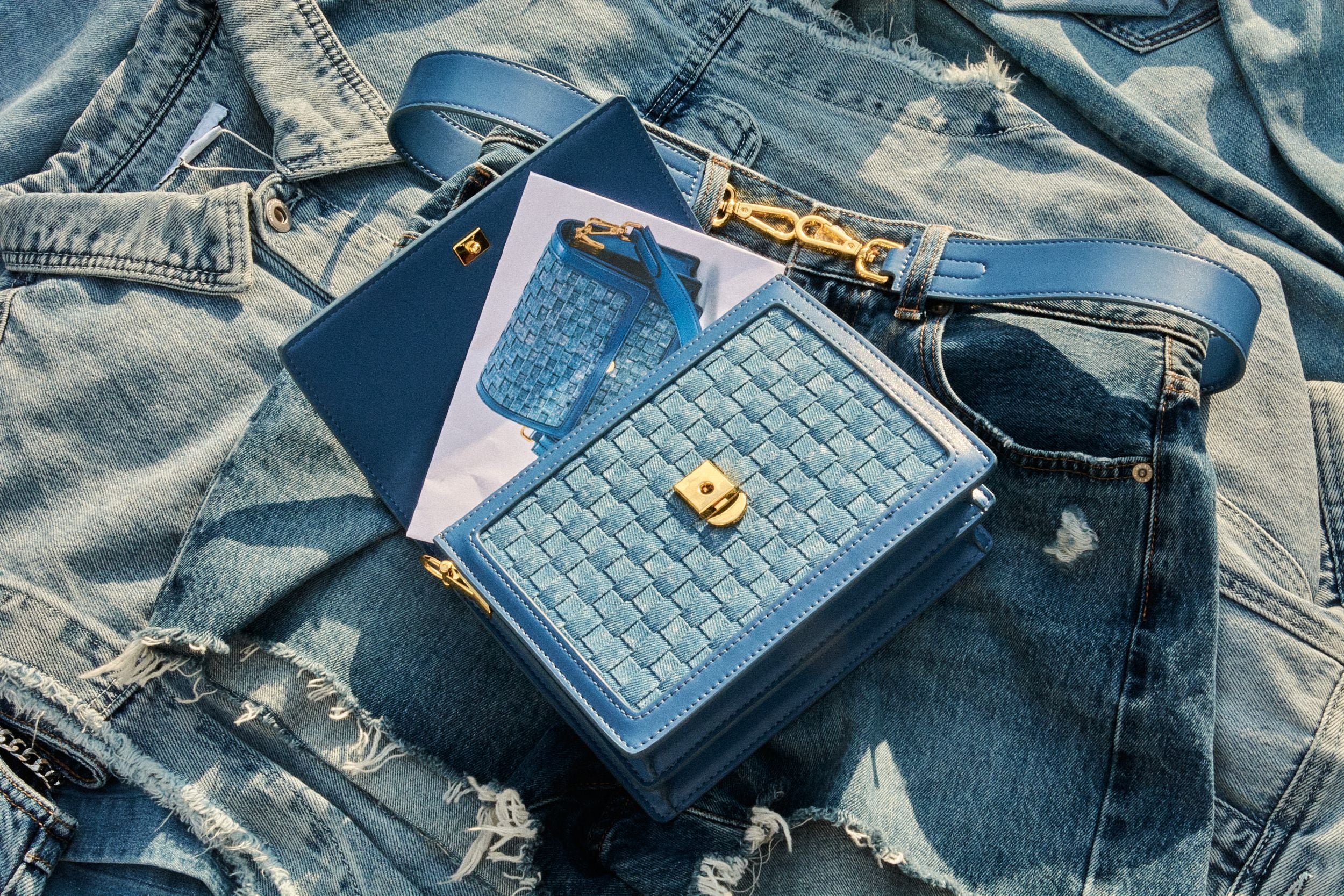 Mini-Klappentasche - Blaues Denim-Gewebe
