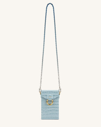 Lola Handytasche mit Kette - Krokodilprägung in Eisblau