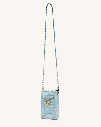 Lola Handytasche mit Kette - Krokodilprägung in Eisblau
